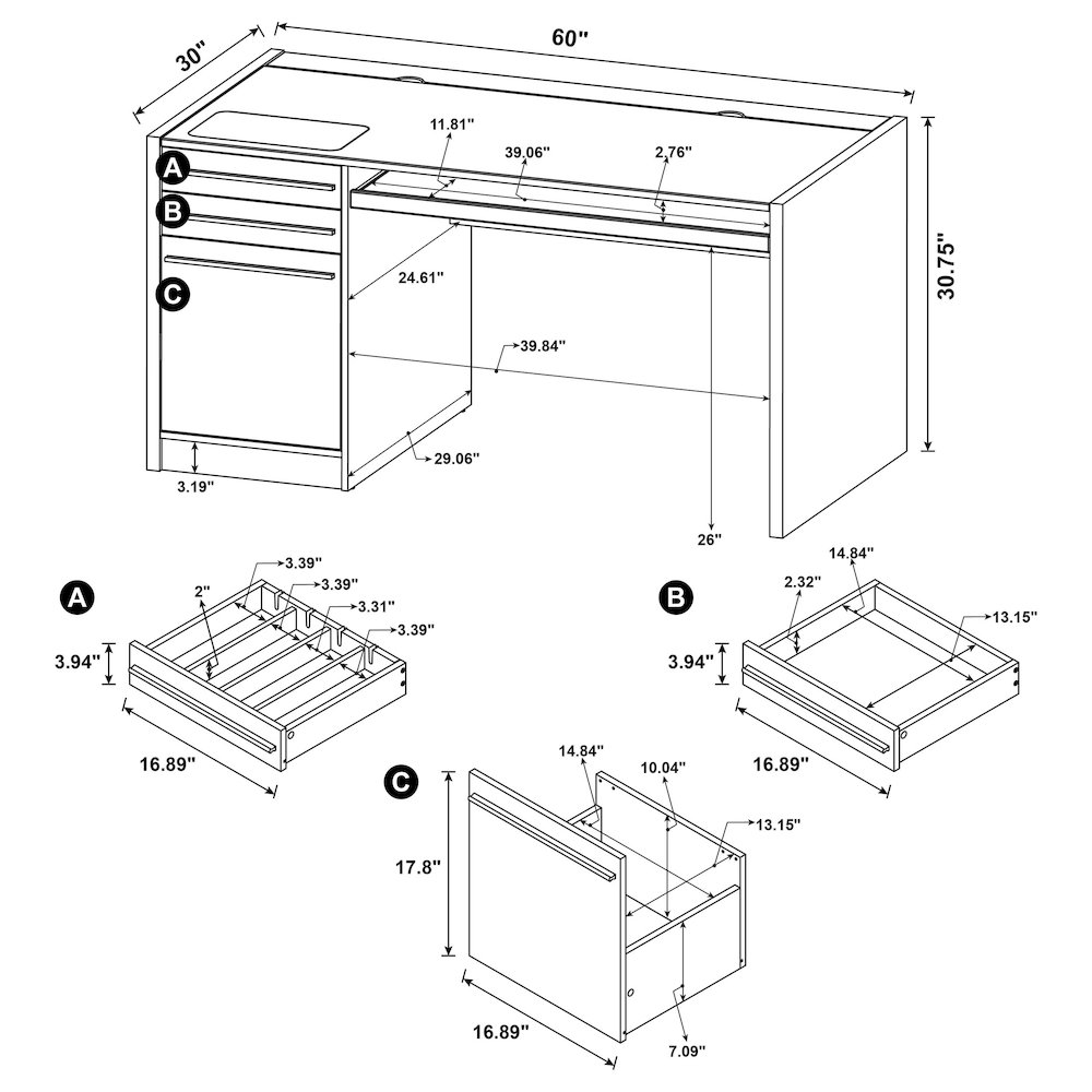 Halston 60-inch 3-drawer Office Computer Desk Cappuccino. Picture 12