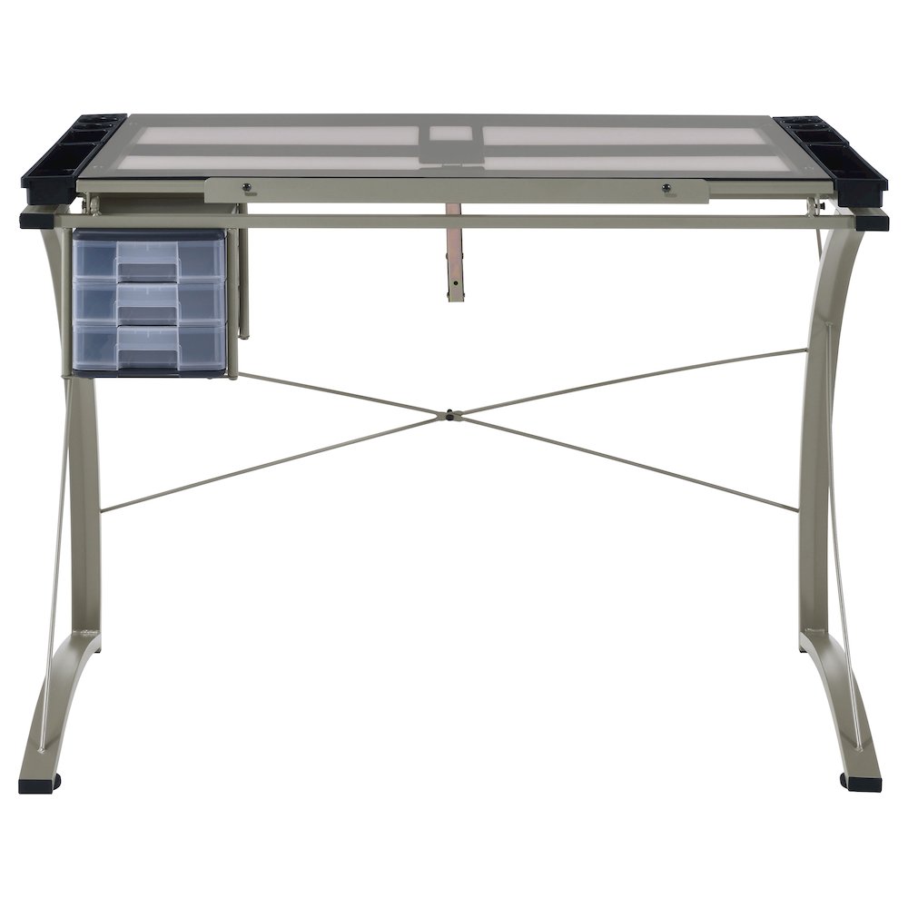 Melo 41-inch Glass Top Drafting Table with Storage Silver. Picture 6