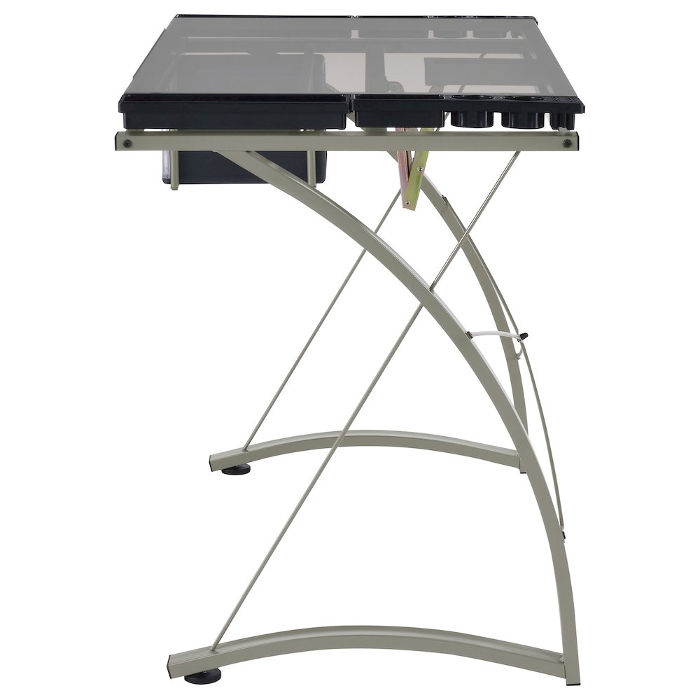 Melo 41-inch Glass Top Drafting Table with Storage Silver. Picture 7