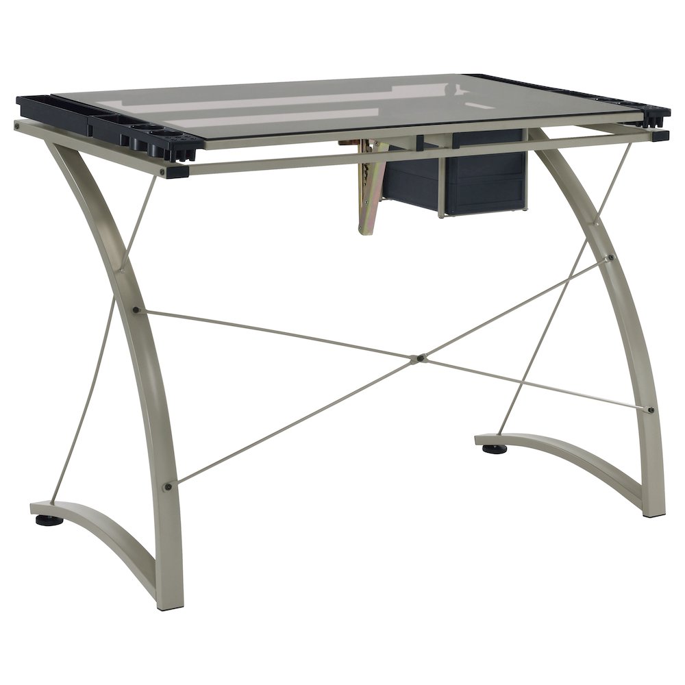 Melo 41-inch Glass Top Drafting Table with Storage Silver. Picture 8