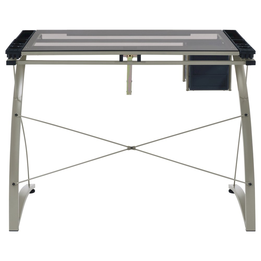Melo 41-inch Glass Top Drafting Table with Storage Silver. Picture 9