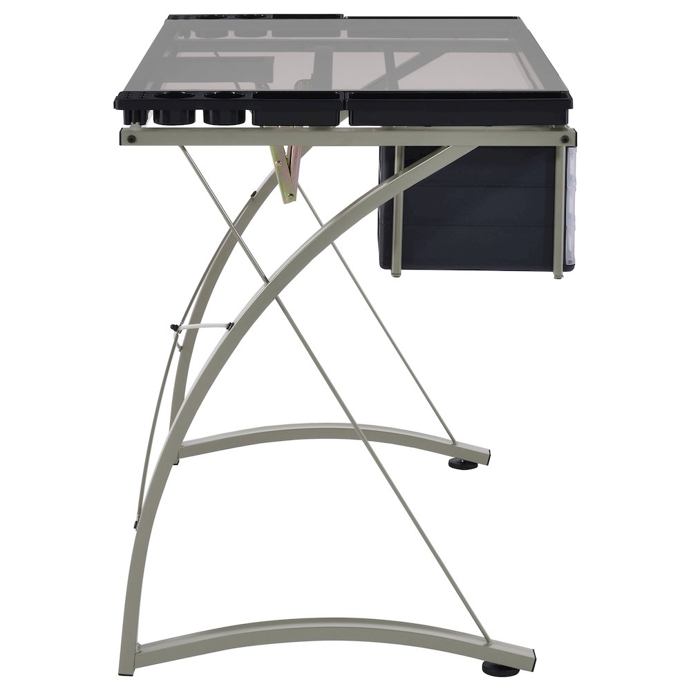 Melo 41-inch Glass Top Drafting Table with Storage Silver. Picture 10