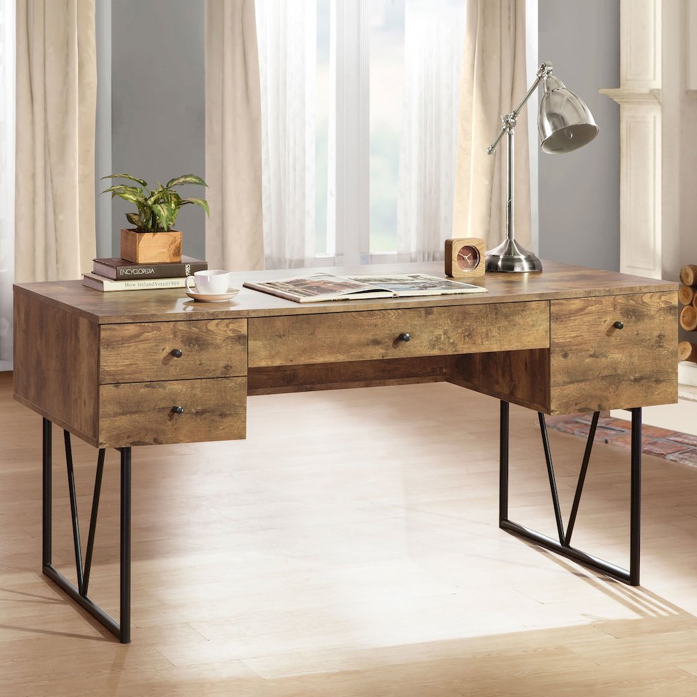 Analiese 63-inch 4-drawer Writing Desk Rustic Nutmeg. Picture 11