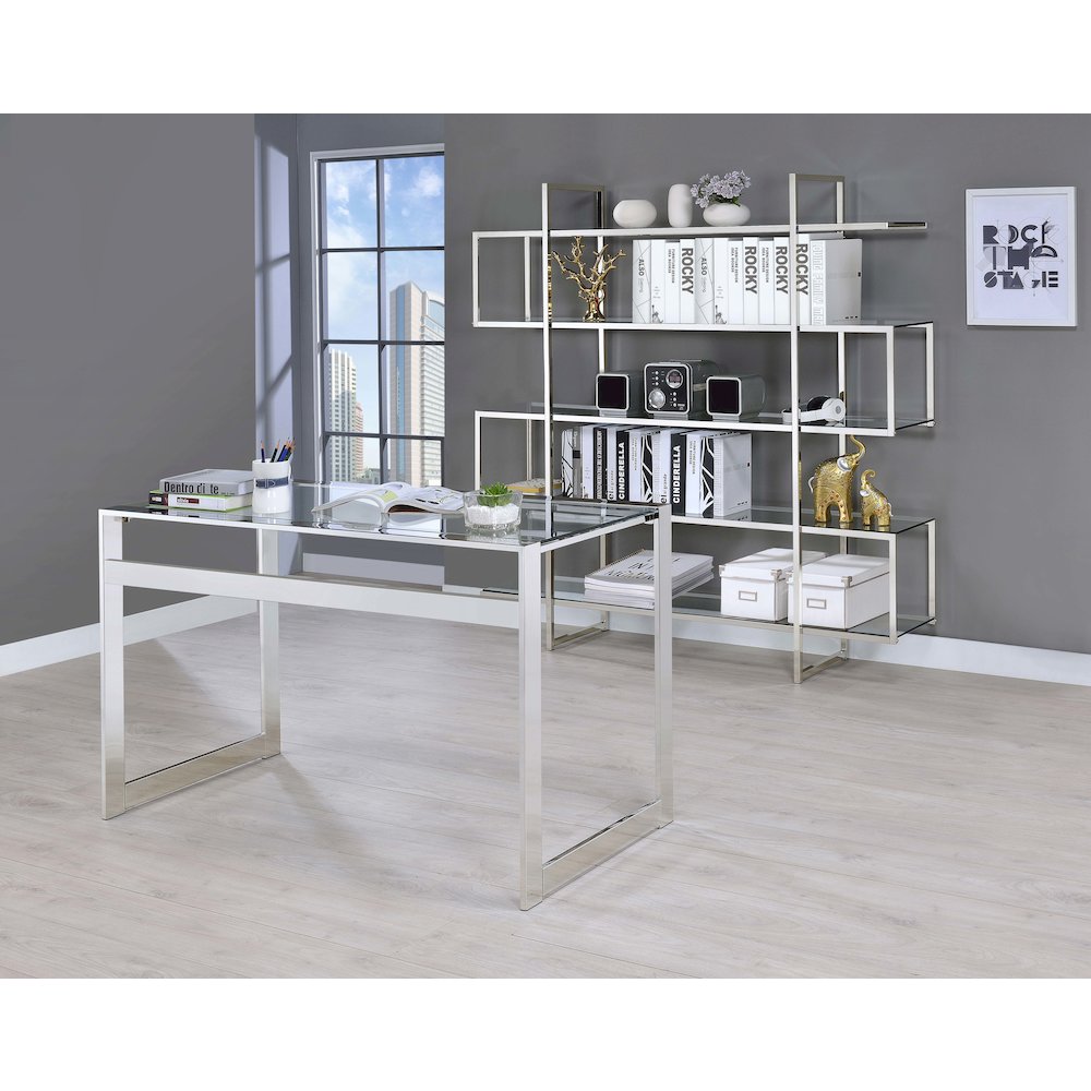 Elmer 63-inch 5-shelf Bookshelf Clear and Chrome. Picture 9