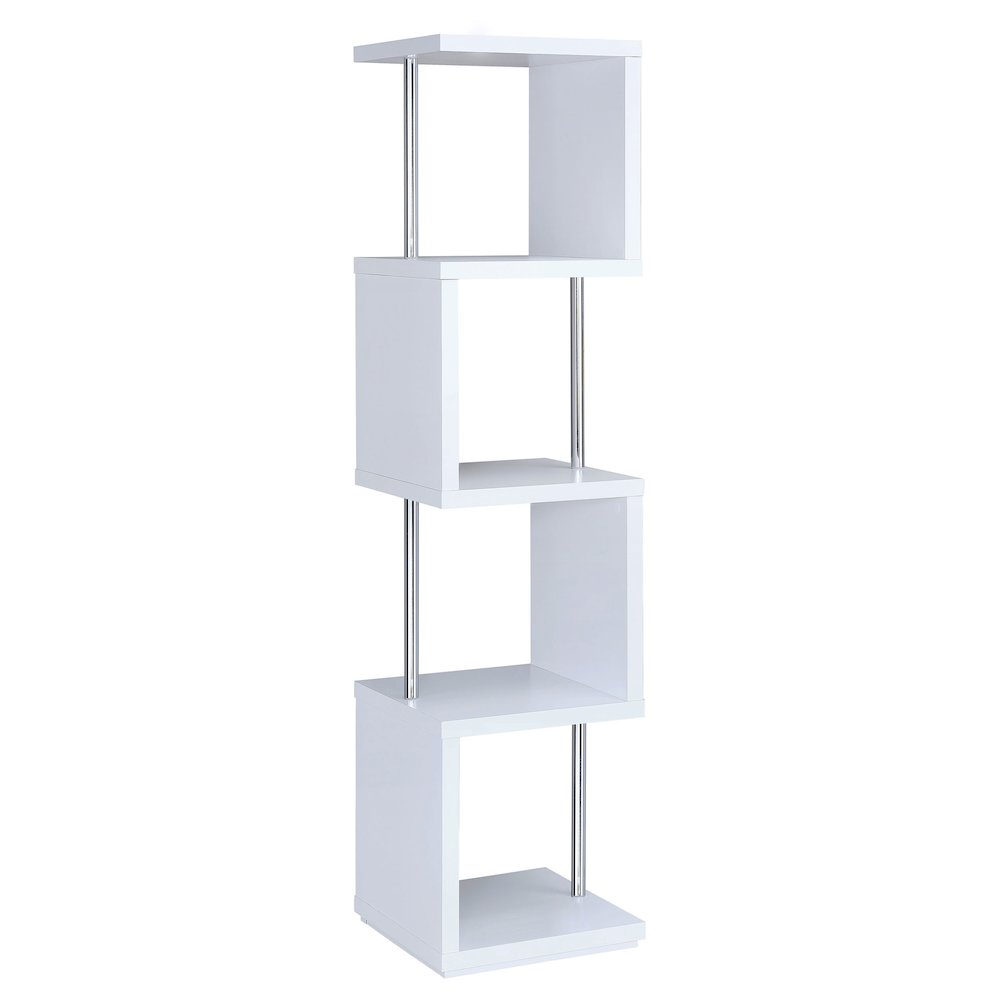 Baxter 67-inch 4-shelf Bookshelf White and Chrome. Picture 4