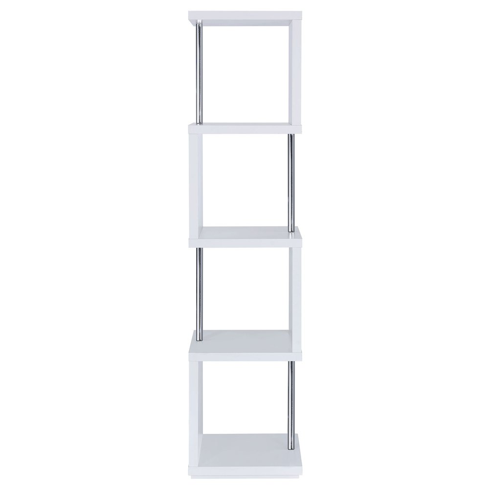 Baxter 67-inch 4-shelf Bookshelf White and Chrome. Picture 5
