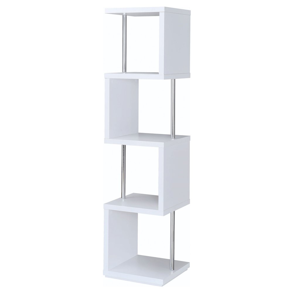 Baxter 67-inch 4-shelf Bookshelf White and Chrome. Picture 6