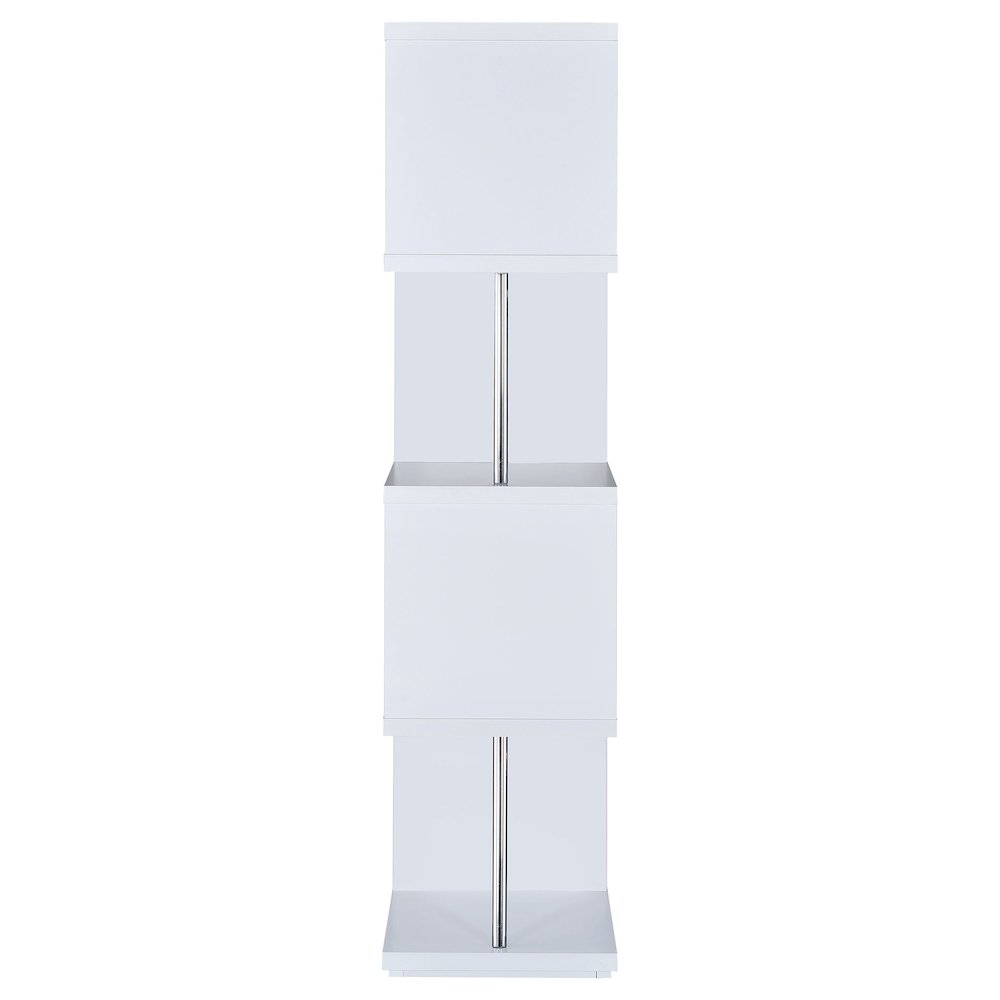 Baxter 67-inch 4-shelf Bookshelf White and Chrome. Picture 7