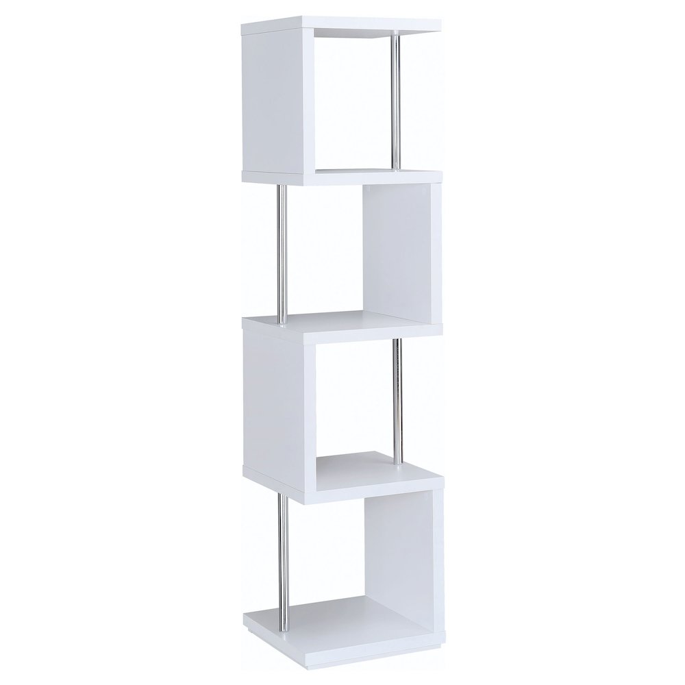 Baxter 67-inch 4-shelf Bookshelf White and Chrome. Picture 8