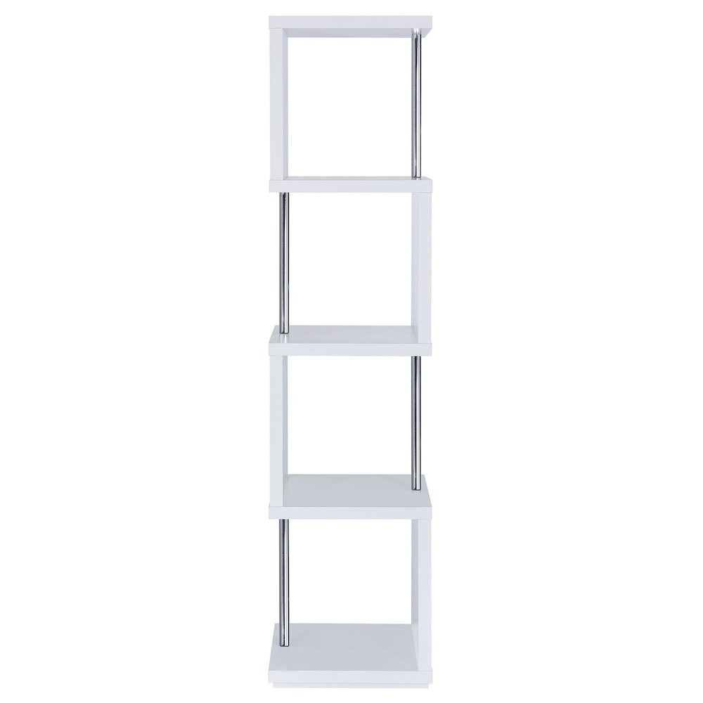 Baxter 67-inch 4-shelf Bookshelf White and Chrome. Picture 9