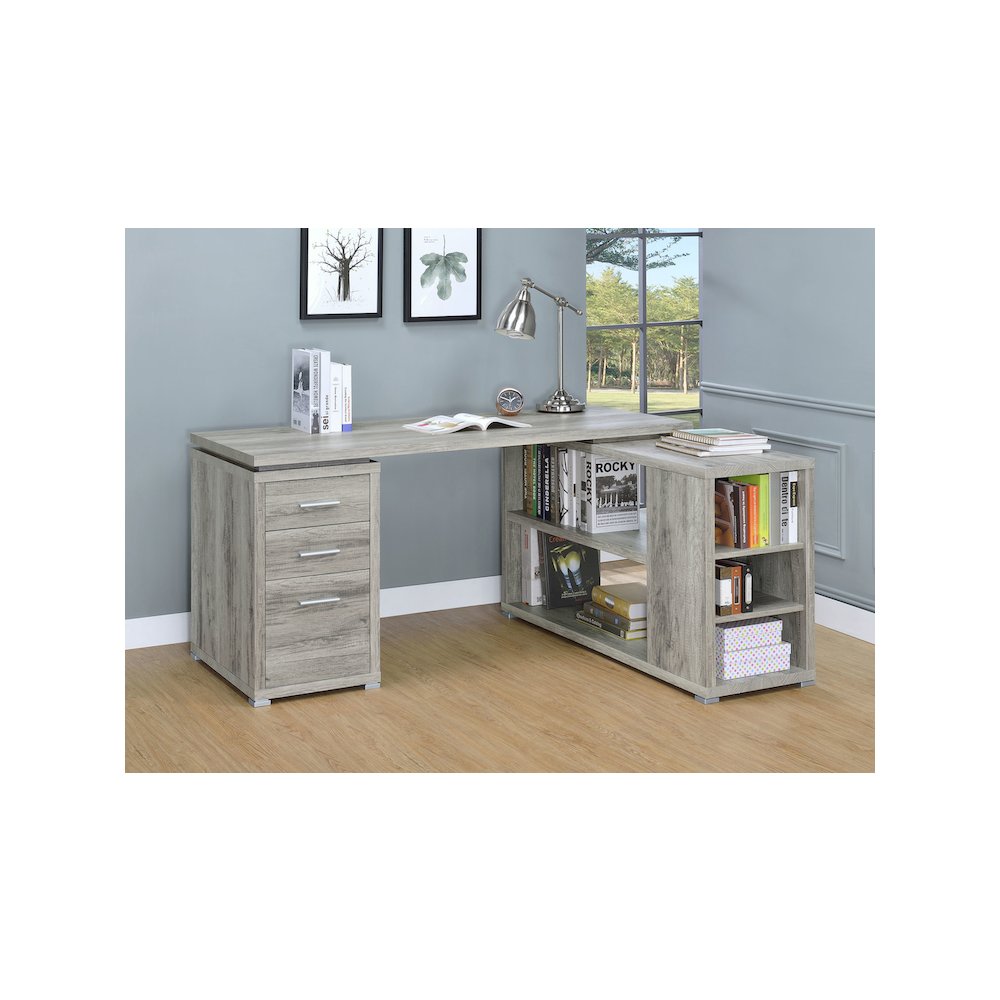 Yvette 60-inch 3-drawer L-Shape Computer Desk Grey Driftwood. Picture 12