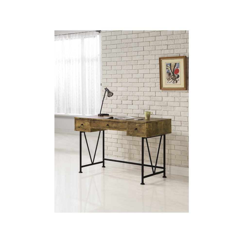 Analiese 47-inch 3-drawer Writing Desk Rustic Nutmeg. Picture 5