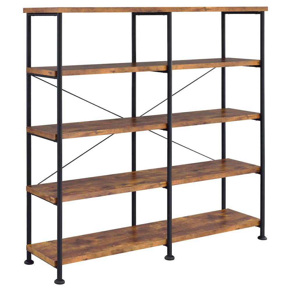 Analiese 63-inch 4-shelf Double Bookshelf Rustic Nutmeg. Picture 1