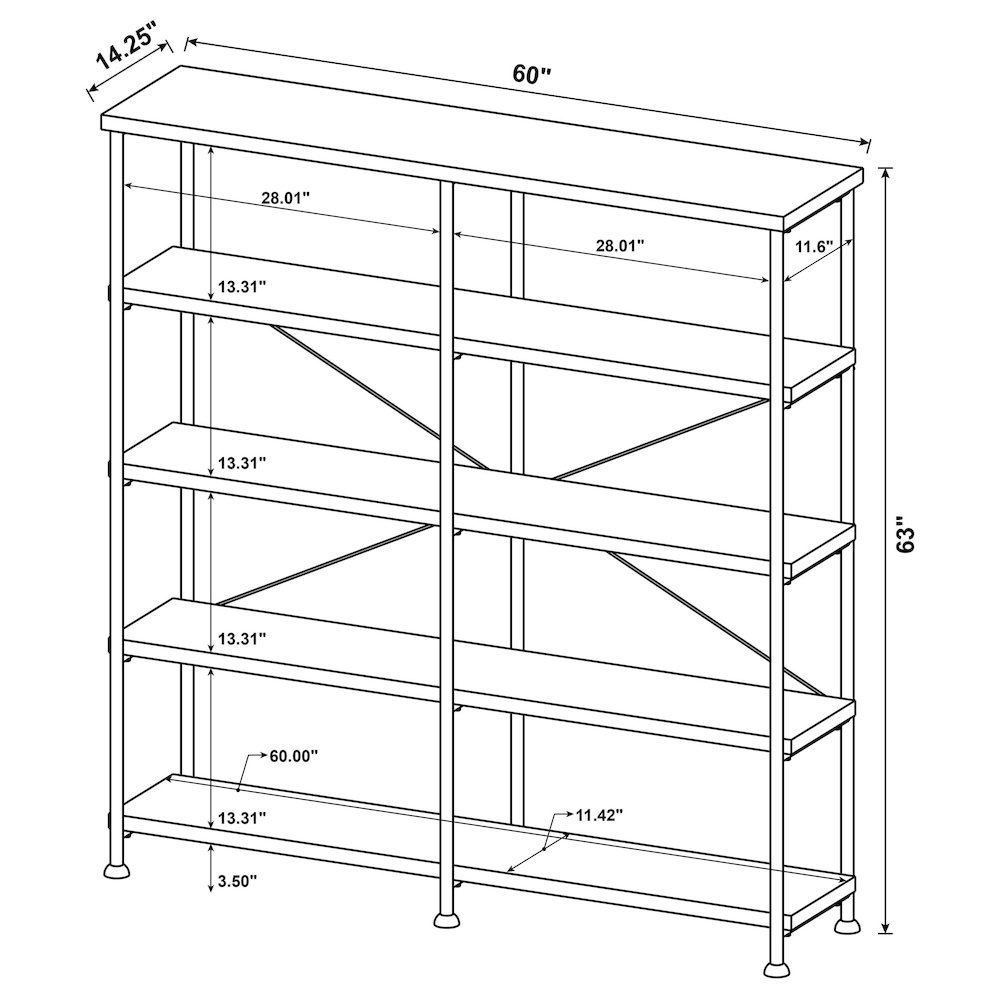Analiese 63-inch 4-shelf Double Bookshelf Rustic Nutmeg. Picture 12