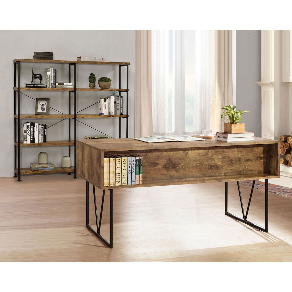 Analiese 63-inch 4-shelf Double Bookshelf Rustic Nutmeg. Picture 10