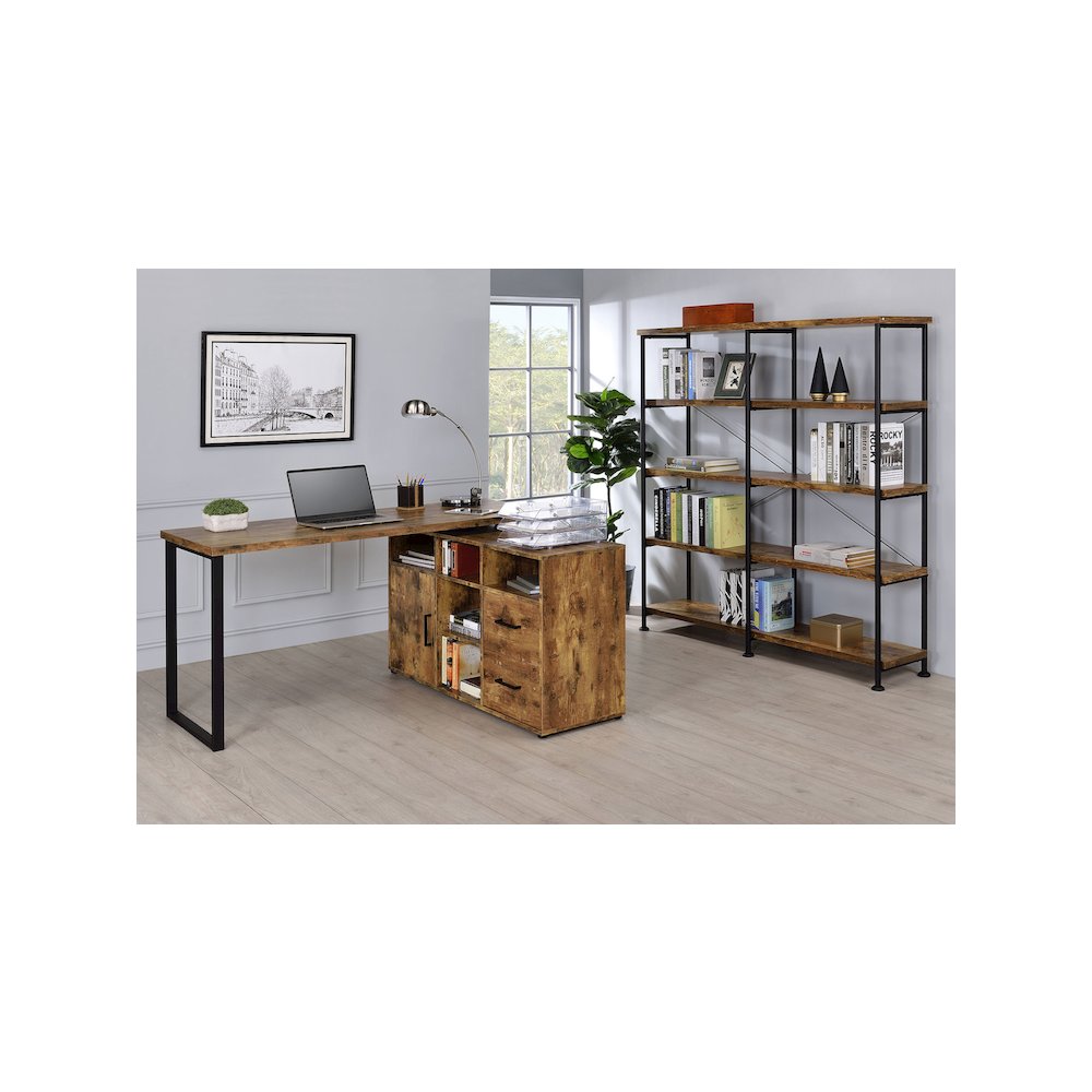 Analiese 63-inch 4-shelf Double Bookshelf Rustic Nutmeg. Picture 11