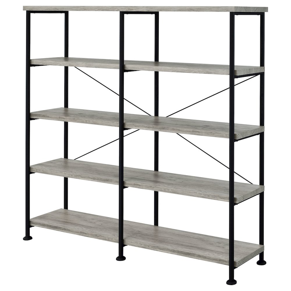 Analiese 63-inch 4-shelf Double Bookshelf Grey Driftwood. Picture 4