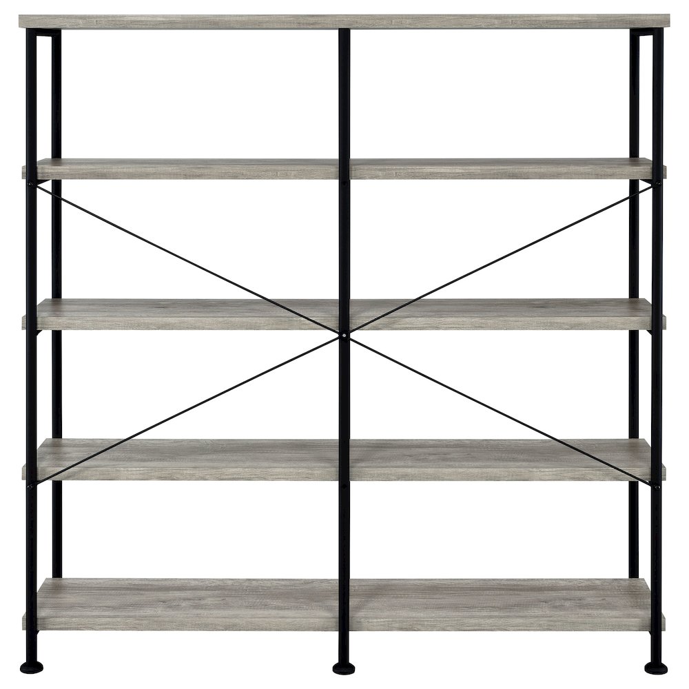 Analiese 63-inch 4-shelf Double Bookshelf Grey Driftwood. Picture 6