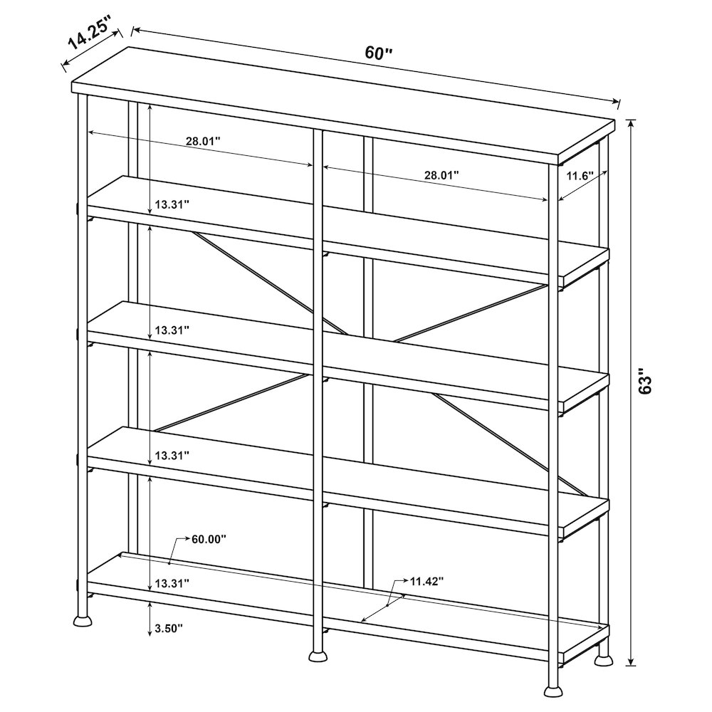 Analiese 63-inch 4-shelf Double Bookshelf Grey Driftwood. Picture 12