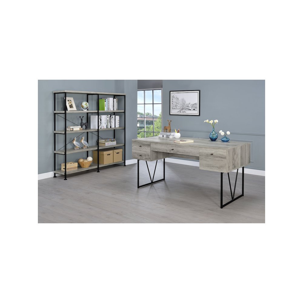 Analiese 63-inch 4-shelf Double Bookshelf Grey Driftwood. Picture 10