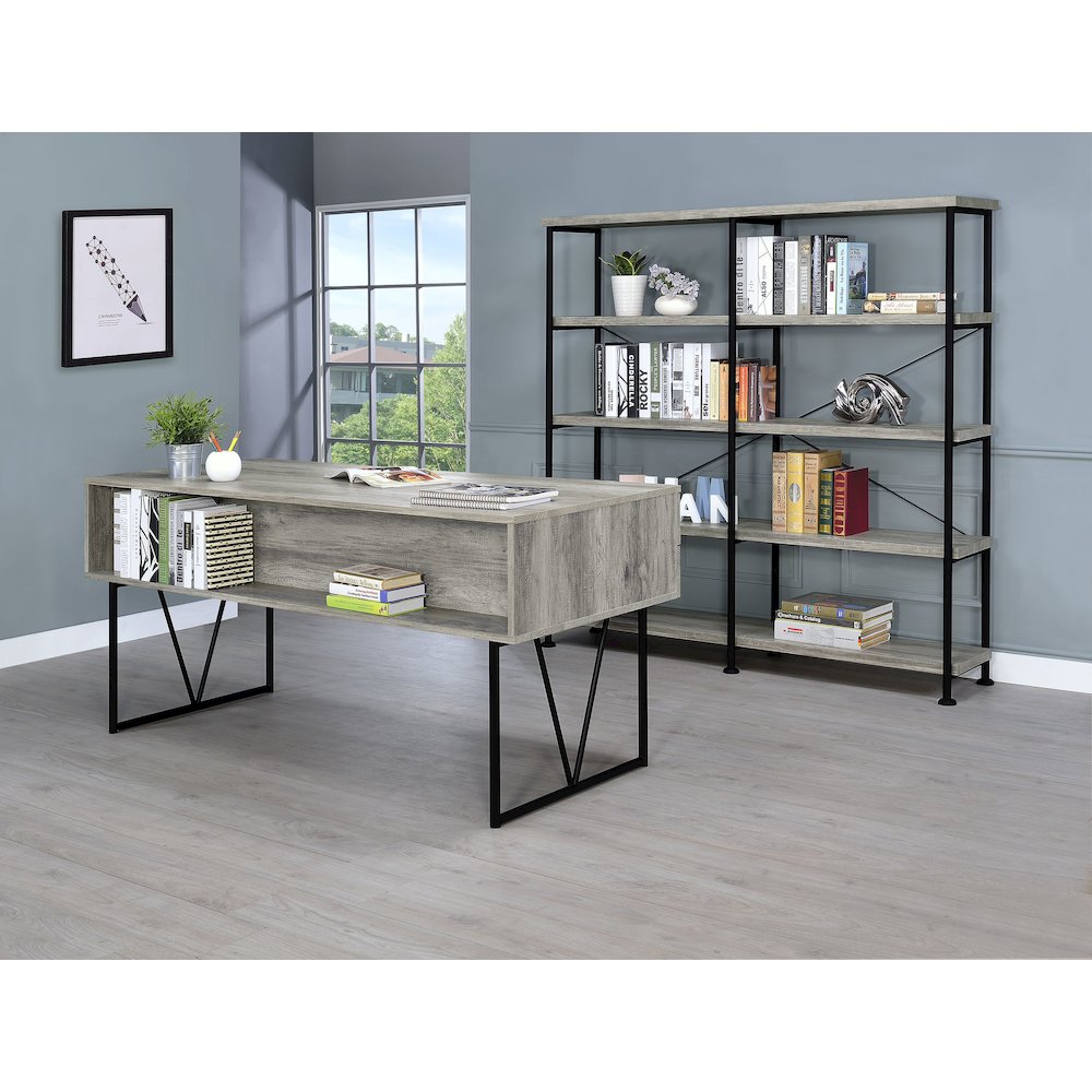 Analiese 63-inch 4-shelf Double Bookshelf Grey Driftwood. Picture 11