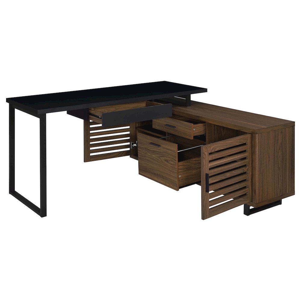 Maddox 60-inch L-Shape Office Computer Desk Black and Walnut. Picture 3