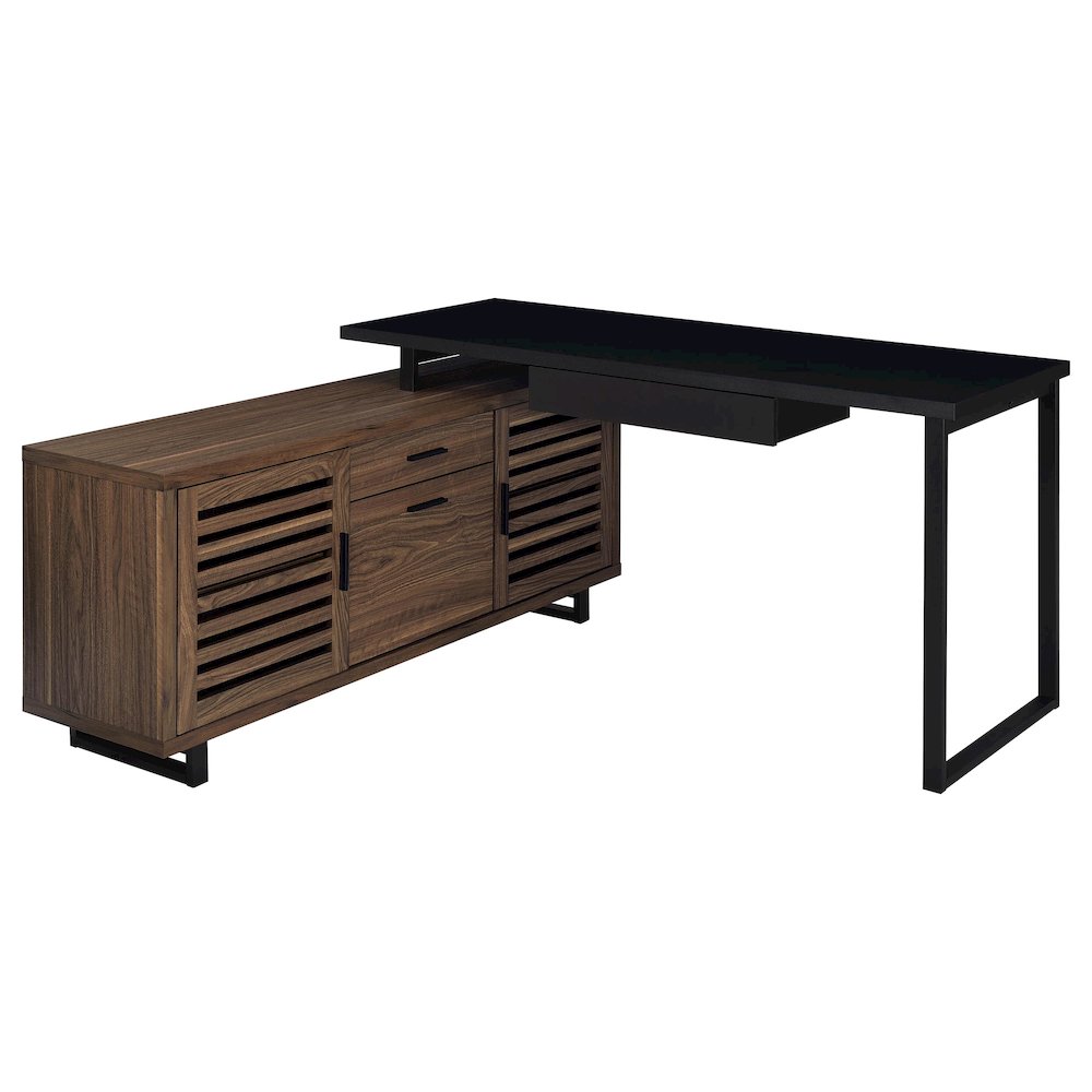 Maddox 60-inch L-Shape Office Computer Desk Black and Walnut. Picture 4