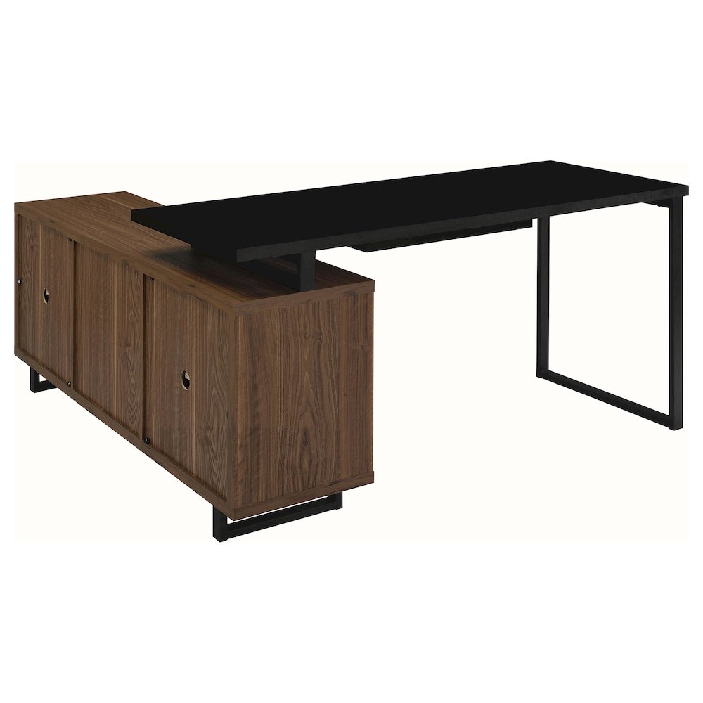 Maddox 60-inch L-Shape Office Computer Desk Black and Walnut. Picture 8