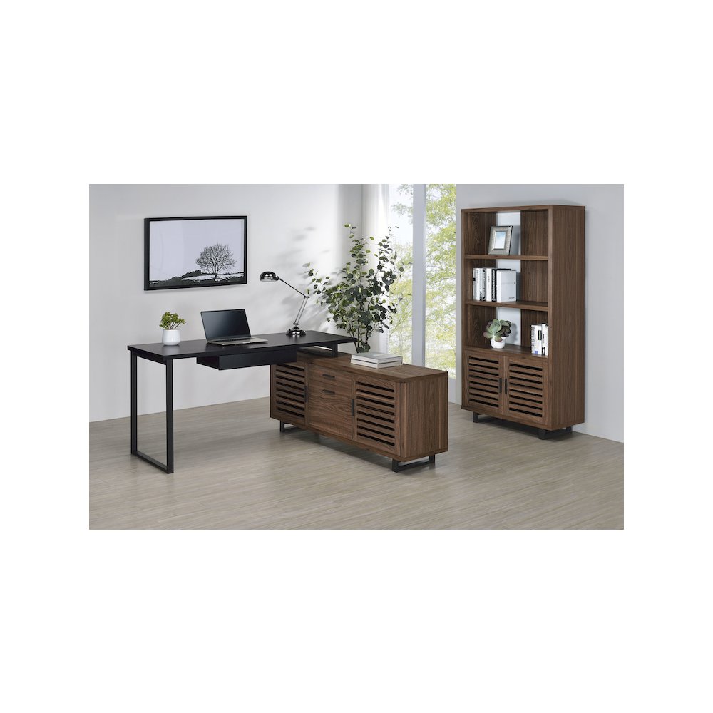 Maddox 60-inch L-Shape Office Computer Desk Black and Walnut. Picture 13