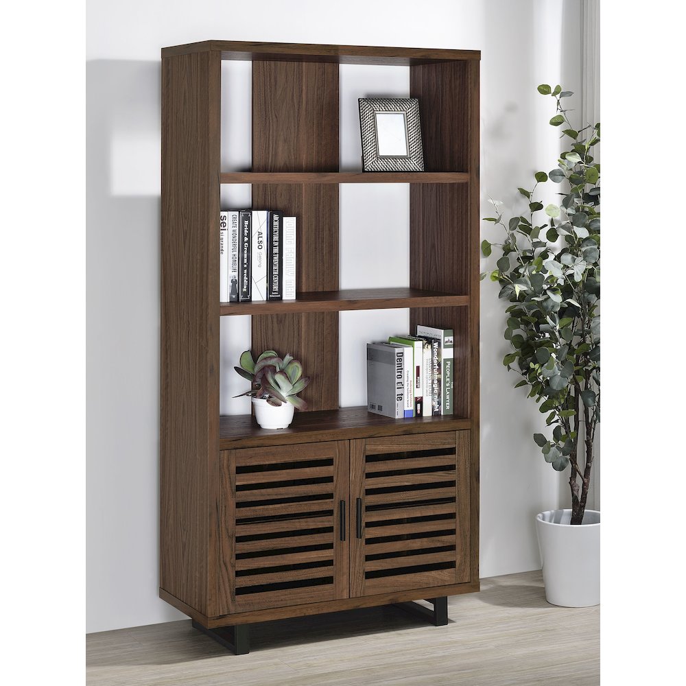 Maddox 71-inch 3-shelf Cabinet Bookcase Walnut. Picture 11