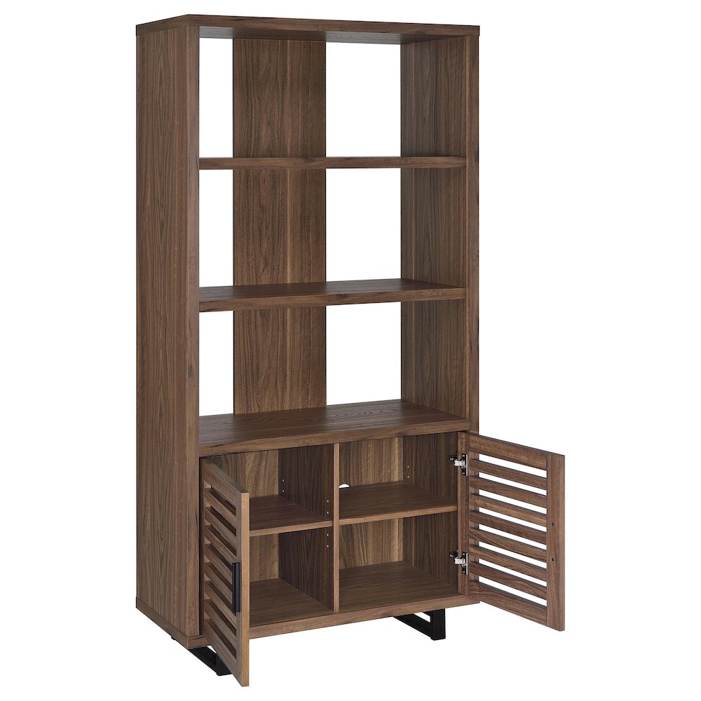 Maddox 71-inch 3-shelf Cabinet Bookcase Walnut. Picture 3
