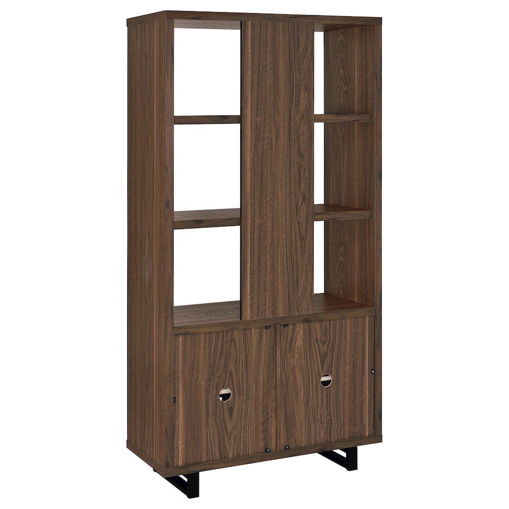 Maddox 71-inch 3-shelf Cabinet Bookcase Walnut. Picture 7
