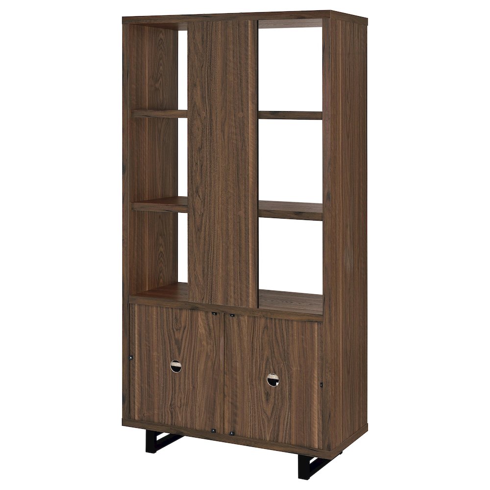 Maddox 71-inch 3-shelf Cabinet Bookcase Walnut. Picture 9