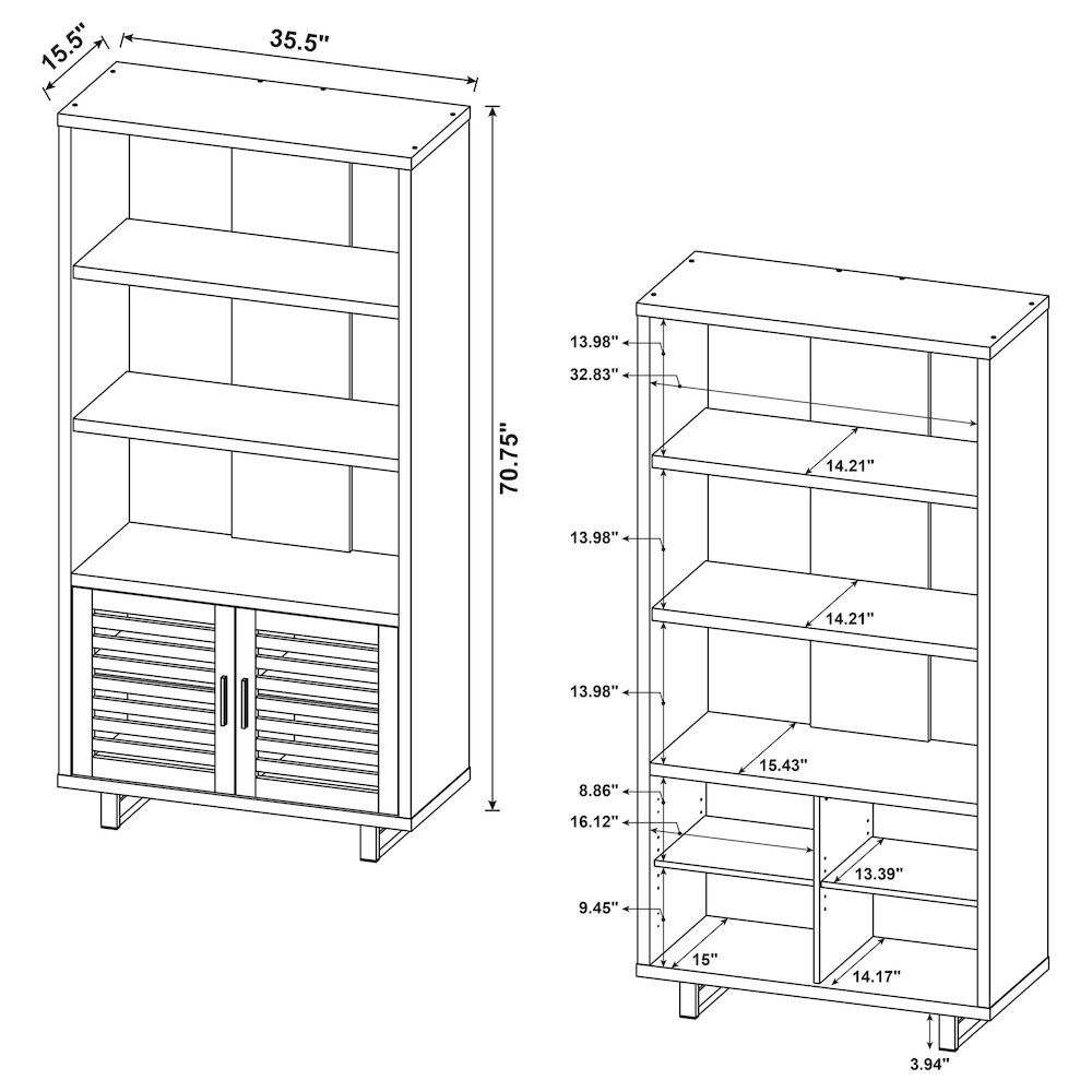Maddox 71-inch 3-shelf Cabinet Bookcase Walnut. Picture 14