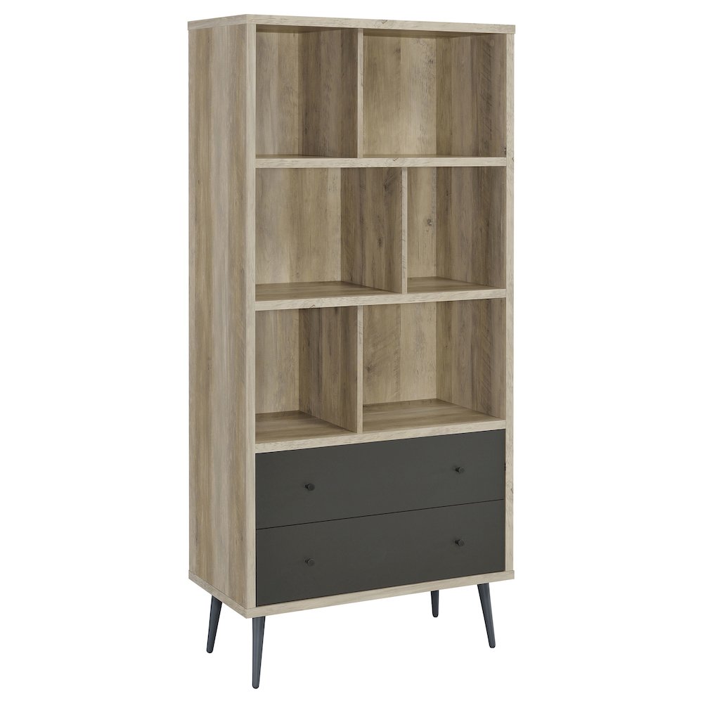 Maeve 70-inch 3-shelf Bookcase with Drawers Distressed Pine. Picture 1