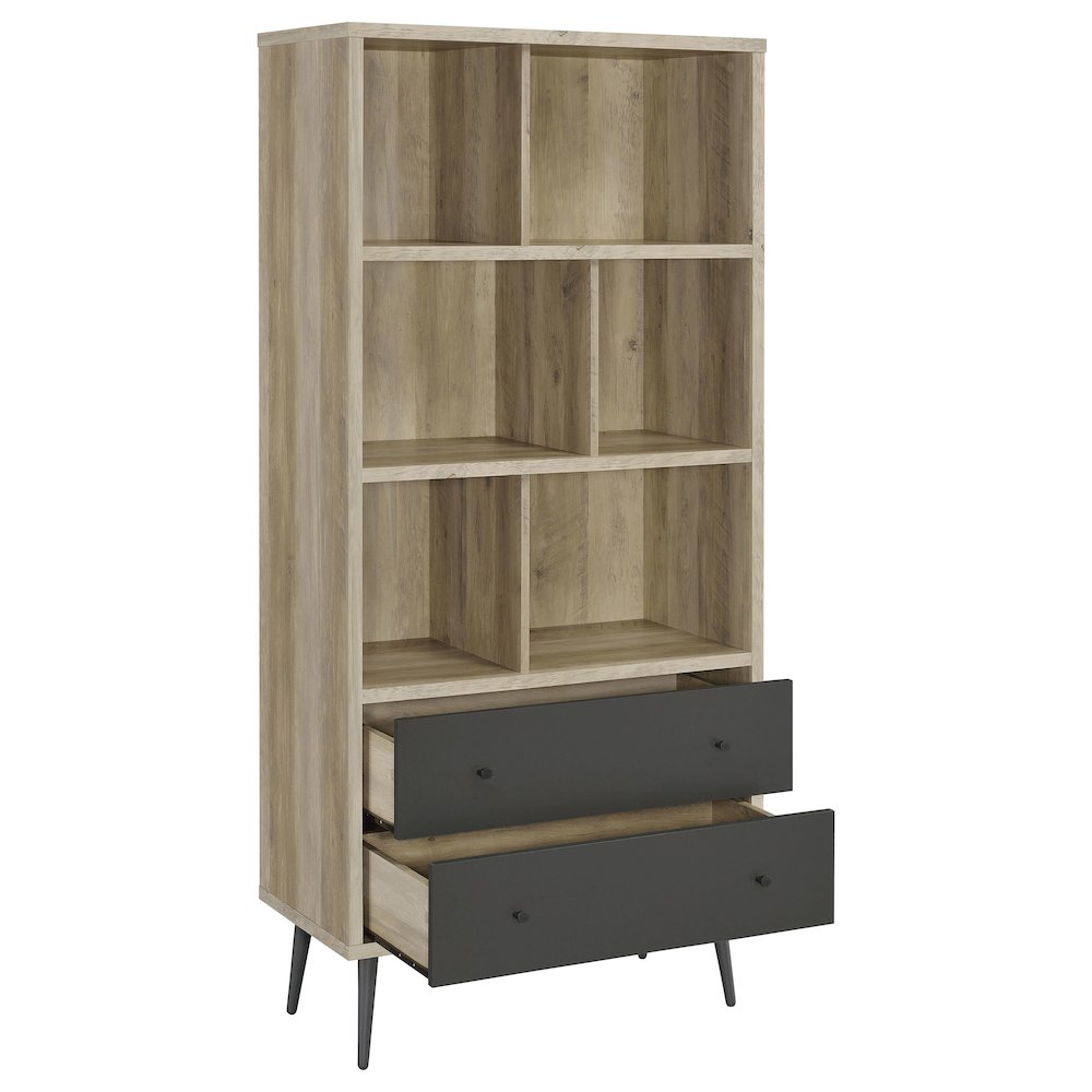 Maeve 70-inch 3-shelf Bookcase with Drawers Distressed Pine. Picture 3