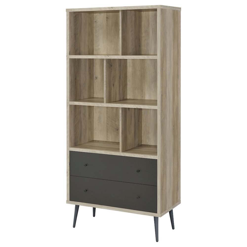 Maeve 70-inch 3-shelf Bookcase with Drawers Distressed Pine. Picture 5