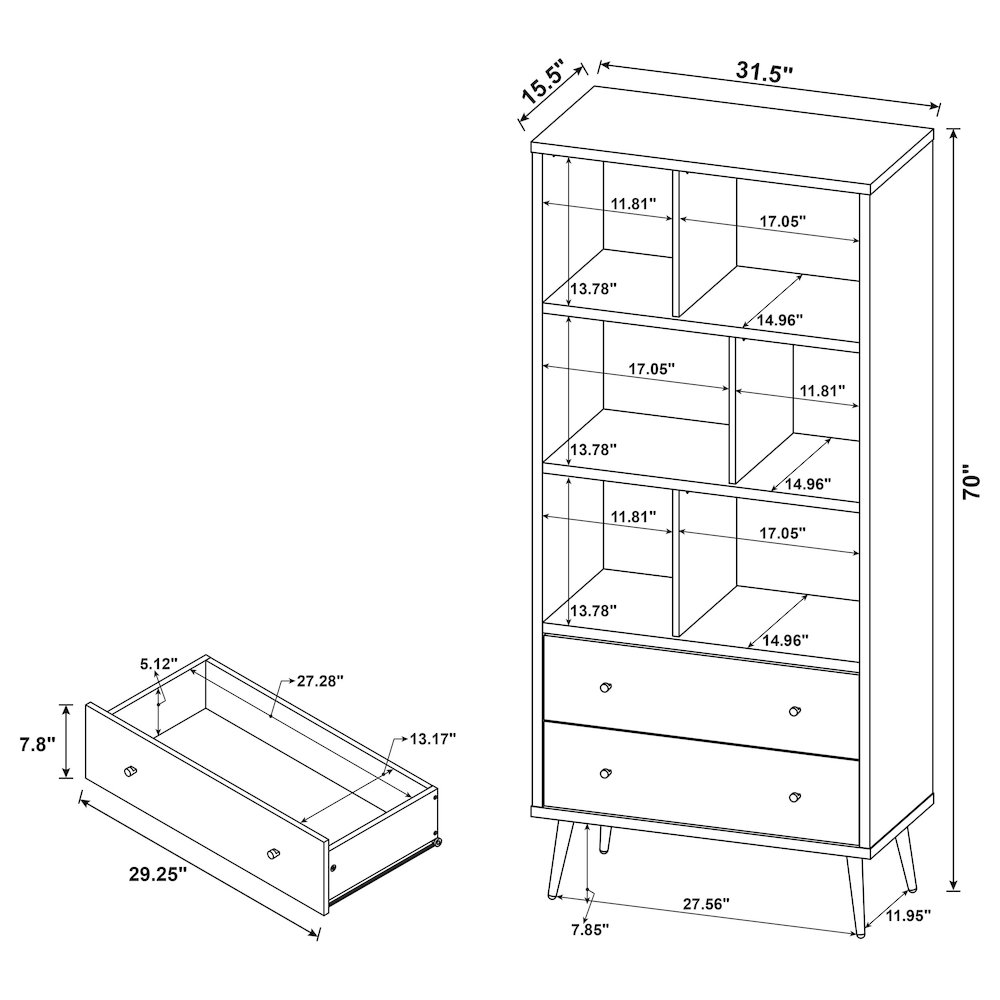 Maeve 70-inch 3-shelf Bookcase with Drawers Distressed Pine. Picture 13
