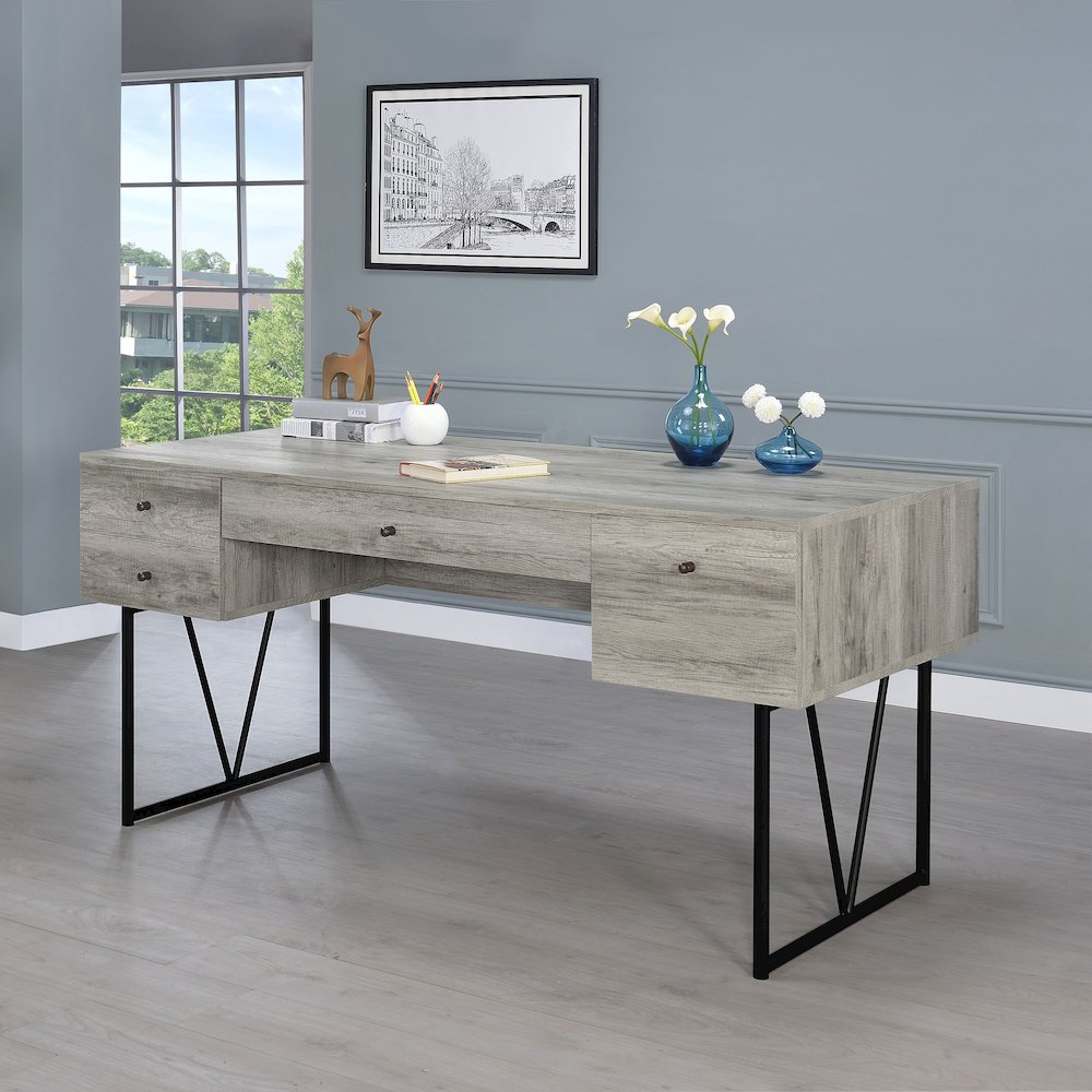 Analiese 63-inch 4-drawer Writing Desk Grey Driftwood. Picture 7