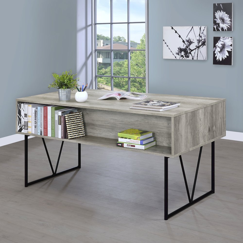 Analiese 63-inch 4-drawer Writing Desk Grey Driftwood. Picture 9