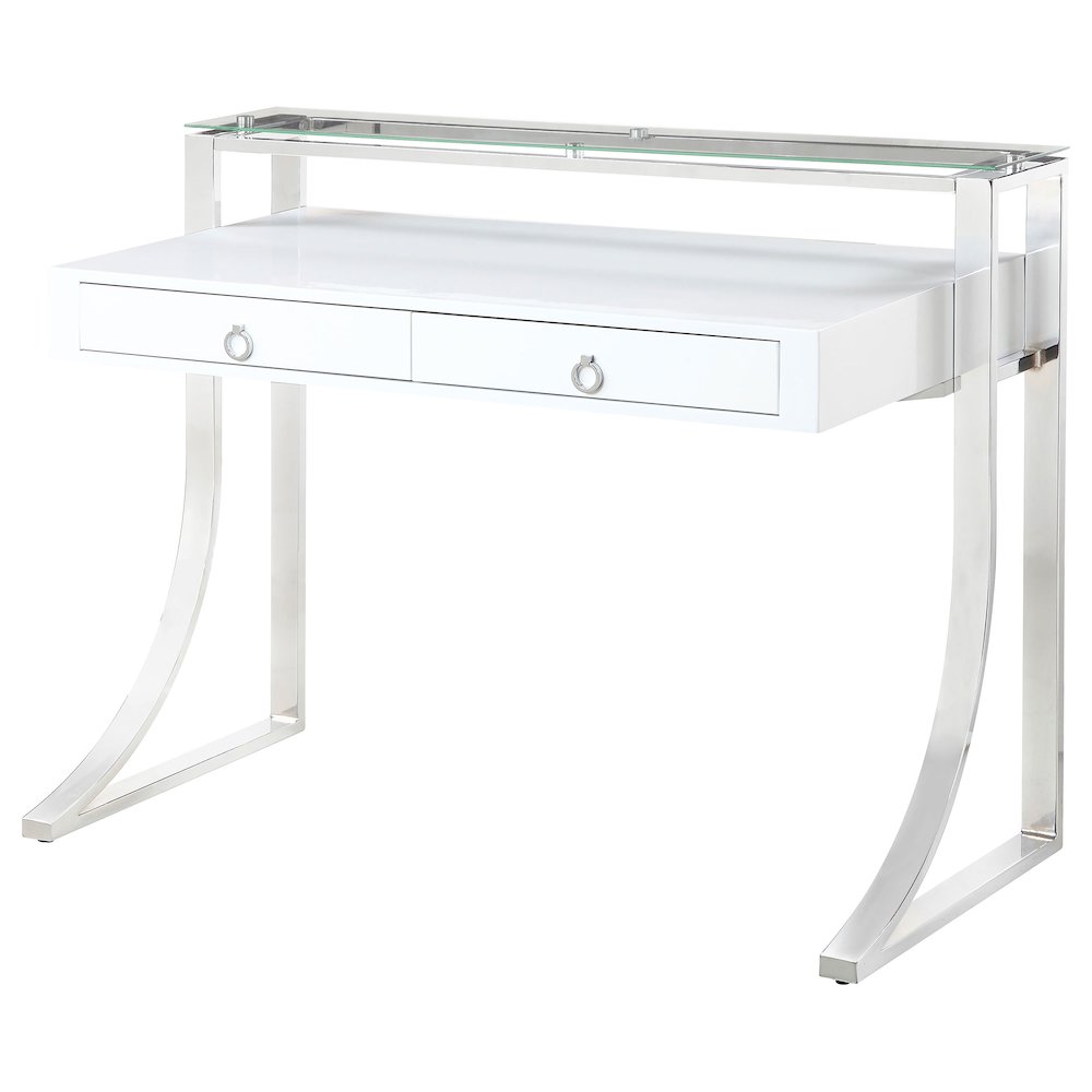 Gemma 48-inch 2-drawer Writing Desk White High Gloss. Picture 4
