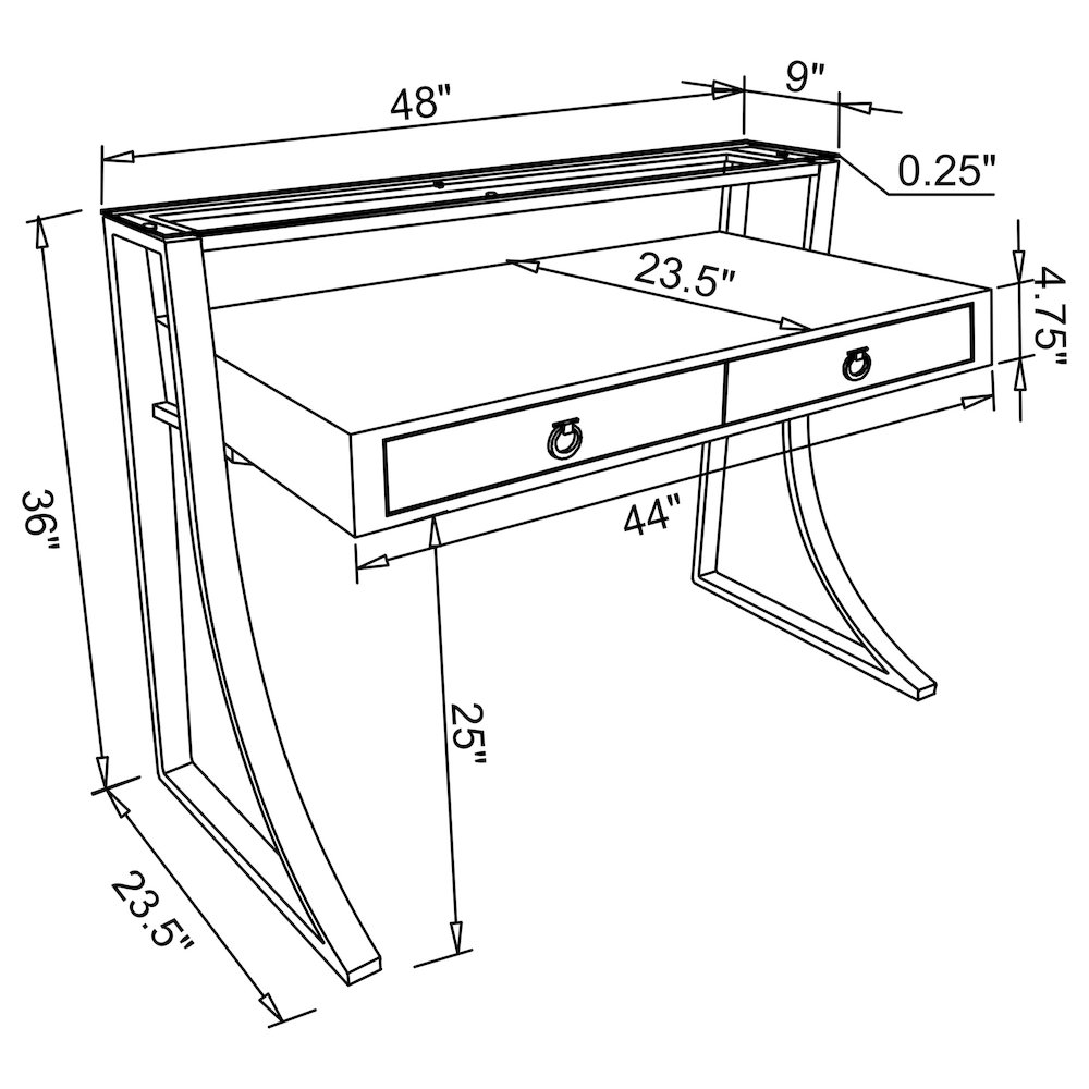 Gemma 48-inch 2-drawer Writing Desk White High Gloss. Picture 13