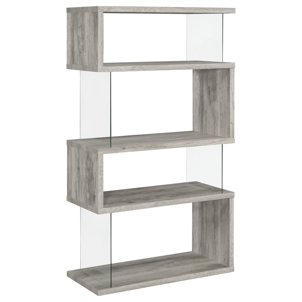 Emelle 63-inch 4-shelf Glass Panel Bookshelf Grey Driftwood. Picture 1