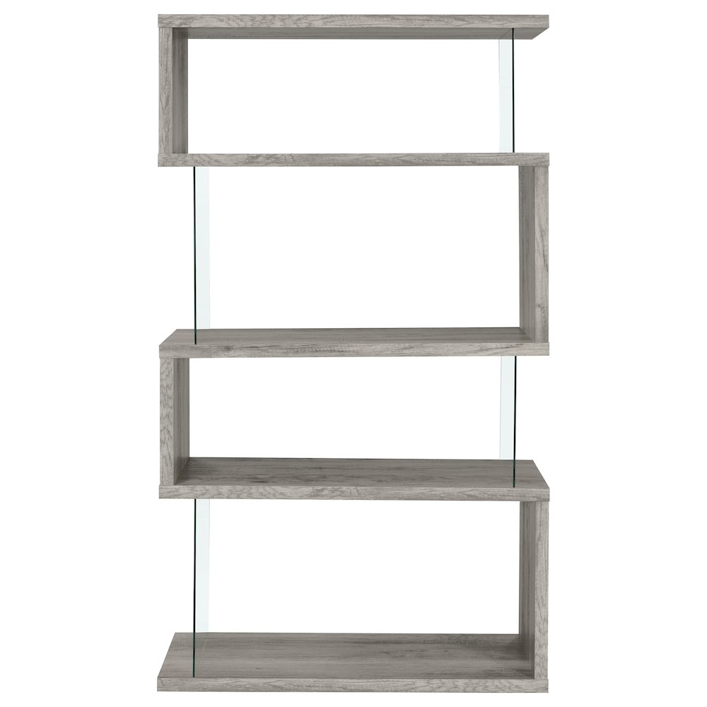 Emelle 63-inch 4-shelf Glass Panel Bookshelf Grey Driftwood. Picture 3
