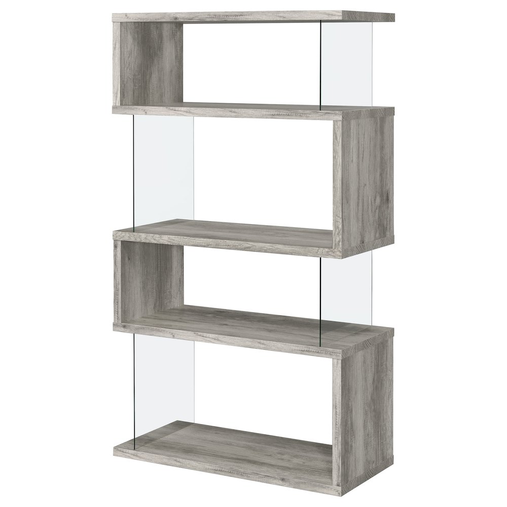 Emelle 63-inch 4-shelf Glass Panel Bookshelf Grey Driftwood. Picture 4