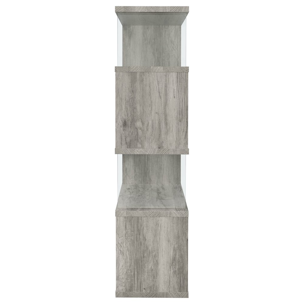 Emelle 63-inch 4-shelf Glass Panel Bookshelf Grey Driftwood. Picture 11