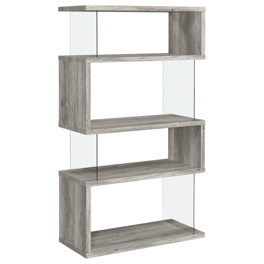 Emelle 63-inch 4-shelf Glass Panel Bookshelf Grey Driftwood. Picture 5