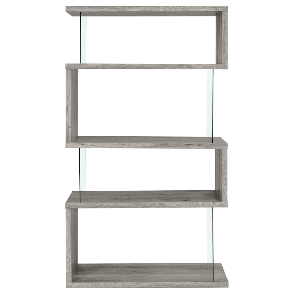 Emelle 63-inch 4-shelf Glass Panel Bookshelf Grey Driftwood. Picture 6