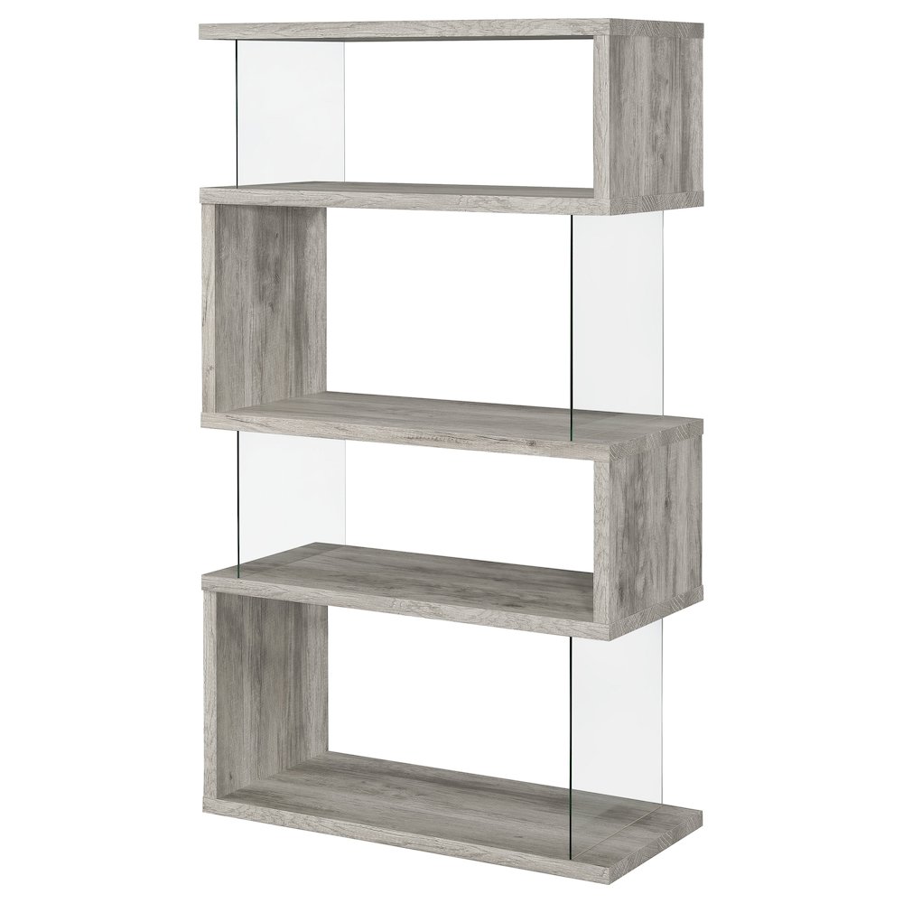 Emelle 63-inch 4-shelf Glass Panel Bookshelf Grey Driftwood. Picture 7