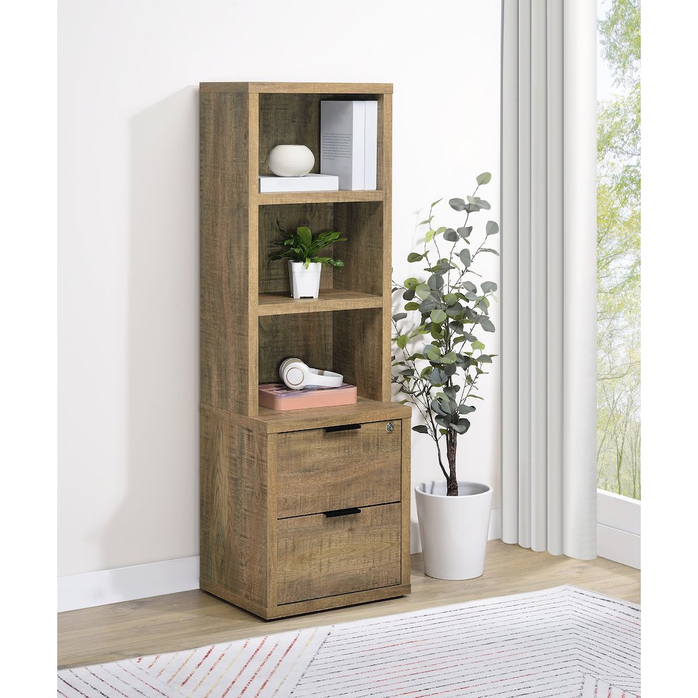 Westpark 3-shelf Bookcase USB and Lockable Drawer Mango. Picture 2